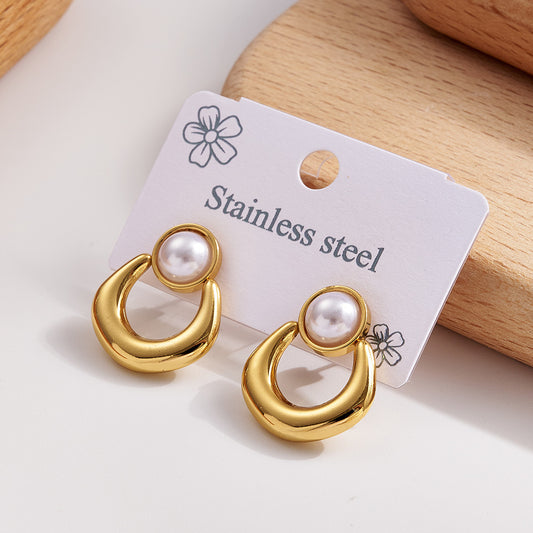 Aretes dorados con perla blanca - acero inoxidable