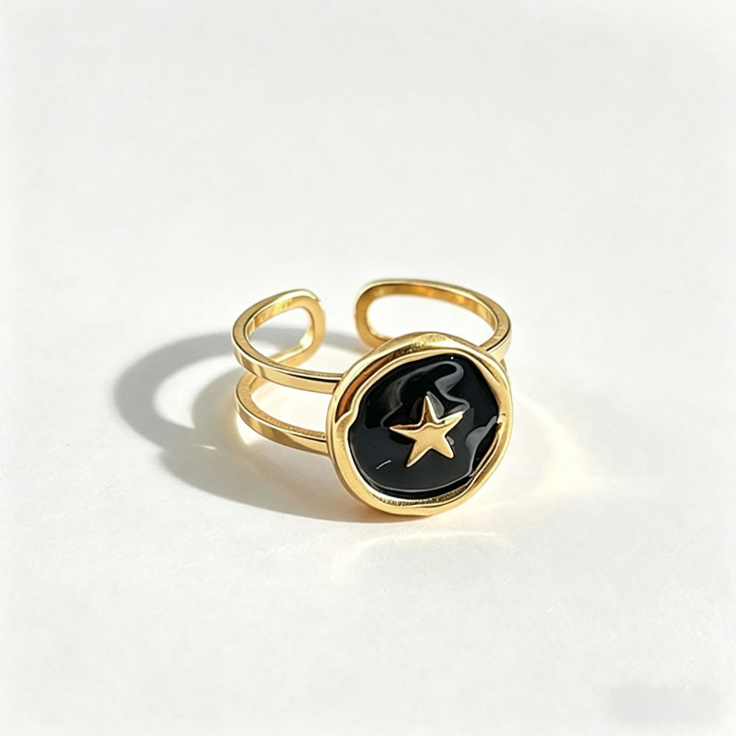 Anillo ajustable estrella negra - acero inoxidable