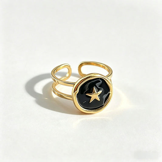 Anillo ajustable estrella negra - acero inoxidable