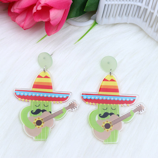 Aretes de cactus con guitarra