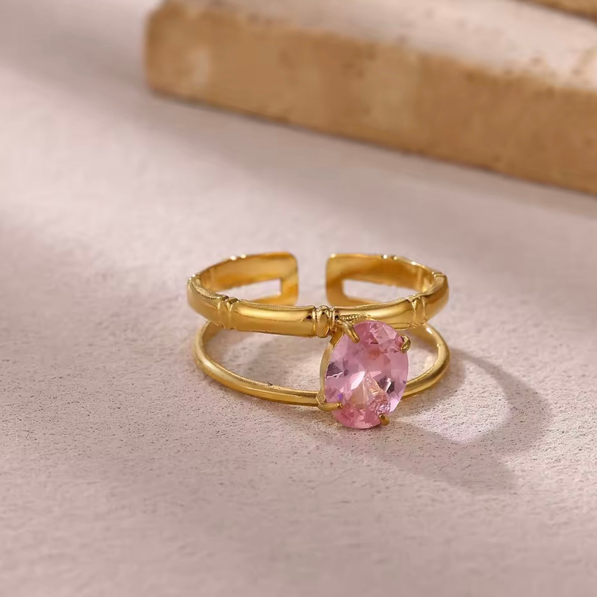 Anillo ajustable pedrería rosa - acero inoxidable
