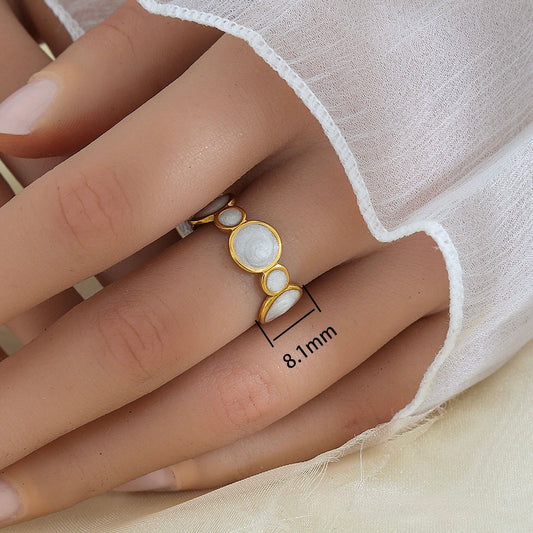 Anillo ajustable círculos blancos/ Acero inoxidable