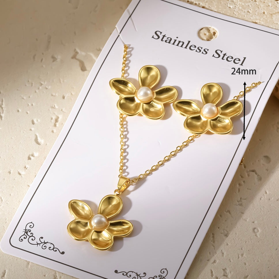 Set de collar+aretes flores mod1- acero inoxidable