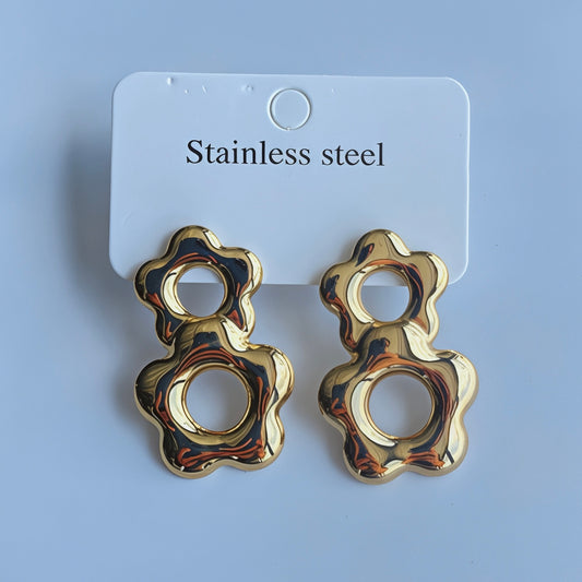 Aretes de flores dobles - acero inoxidable