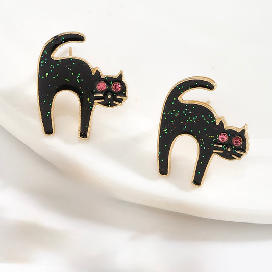 Aretes de gatitos negros con diamantina