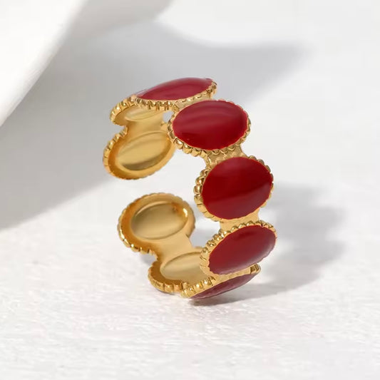 Anillo ajustable dorado y rojo- acero inoxidable