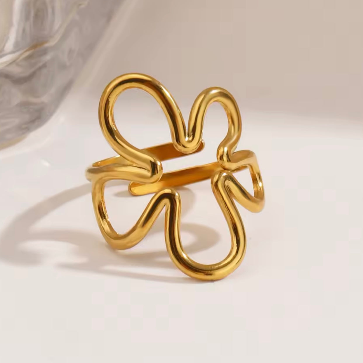 Anillo ajustable flor - acero inoxidable