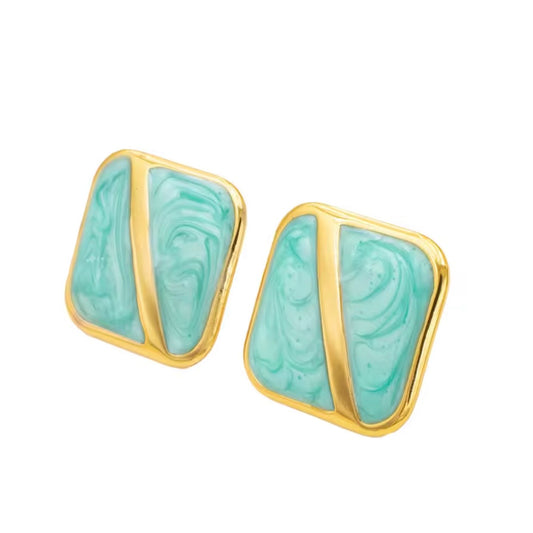 Aretes cuadrados verdes - acero inoxidable