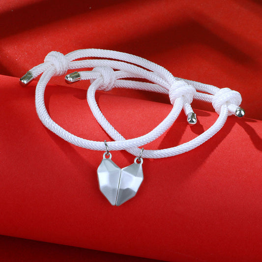 Pulsera blanca para parejas con corazón de imán - (incluye 2 pulseras)