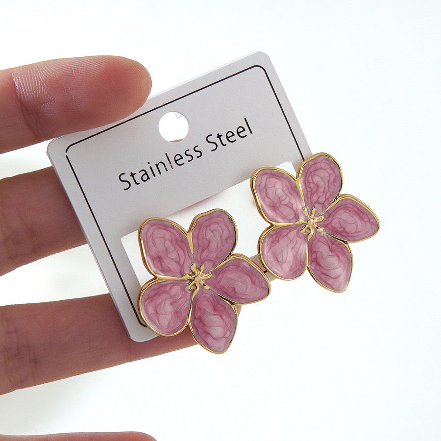 Aretes flores rosadas mod1- acero inoxidable