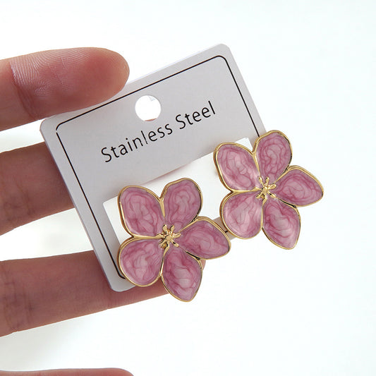 Aretes flores rosadas mod1- acero inoxidable