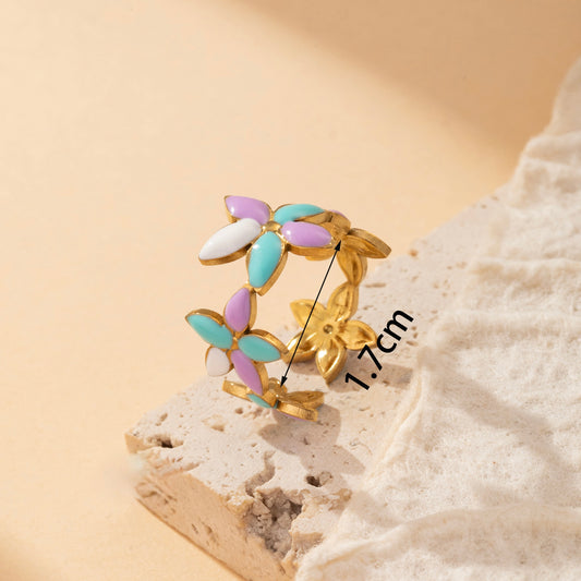 Anillo ajustable florecitas - acero inoxidable
