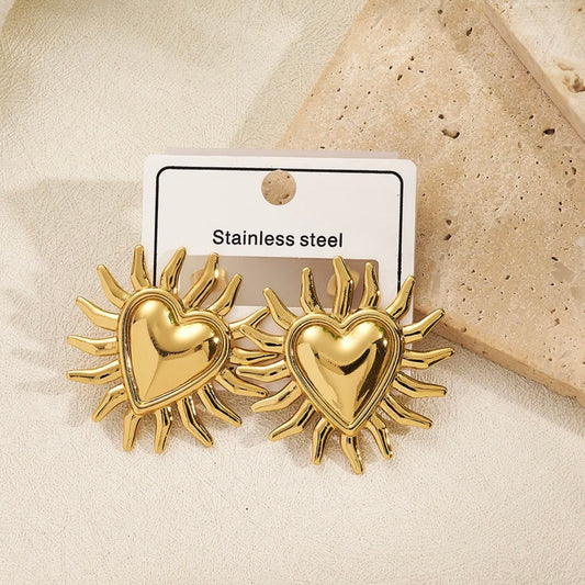 Aretes corazones soles dorados - acero inoxidable