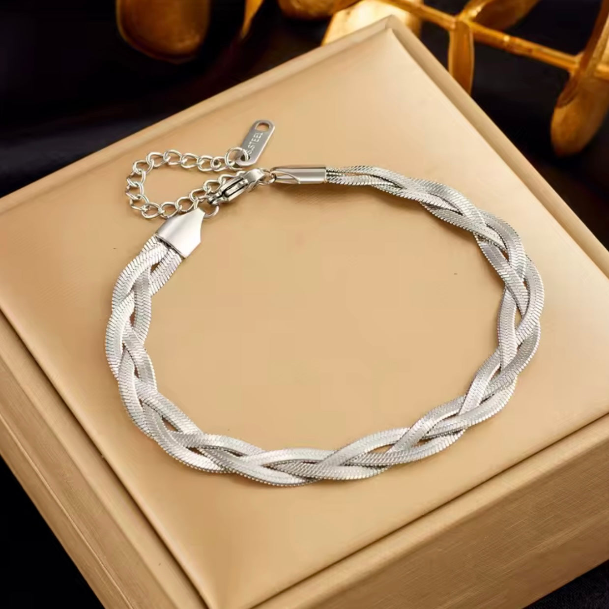 Pulsera trenza plateada - acero inoxidable