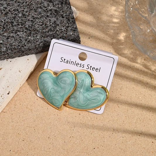 Aretes corazones verdes- acero inoxidable
