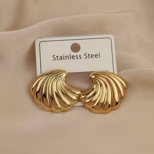 Aretes de abanicos dorados - acero inoxidable