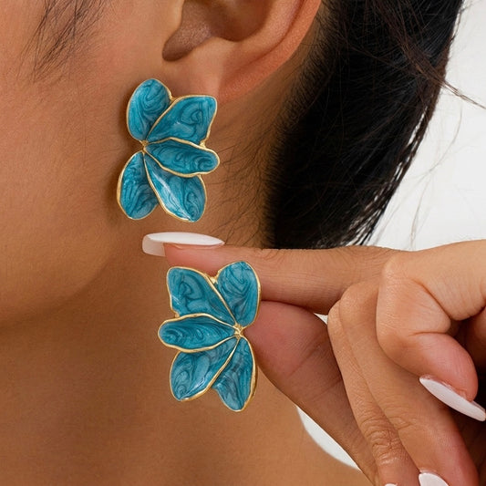 Aretes hojitas azules - acero inoxidable