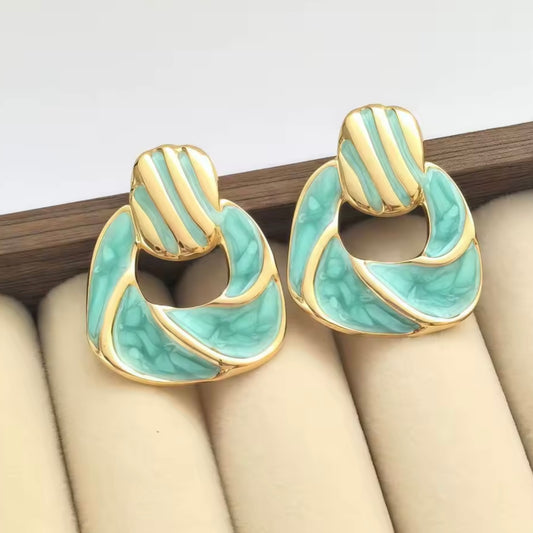 Aretes verde y dorado - acero inoxidable