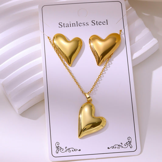 Set de collar + aretes corazones- acero inoxidable