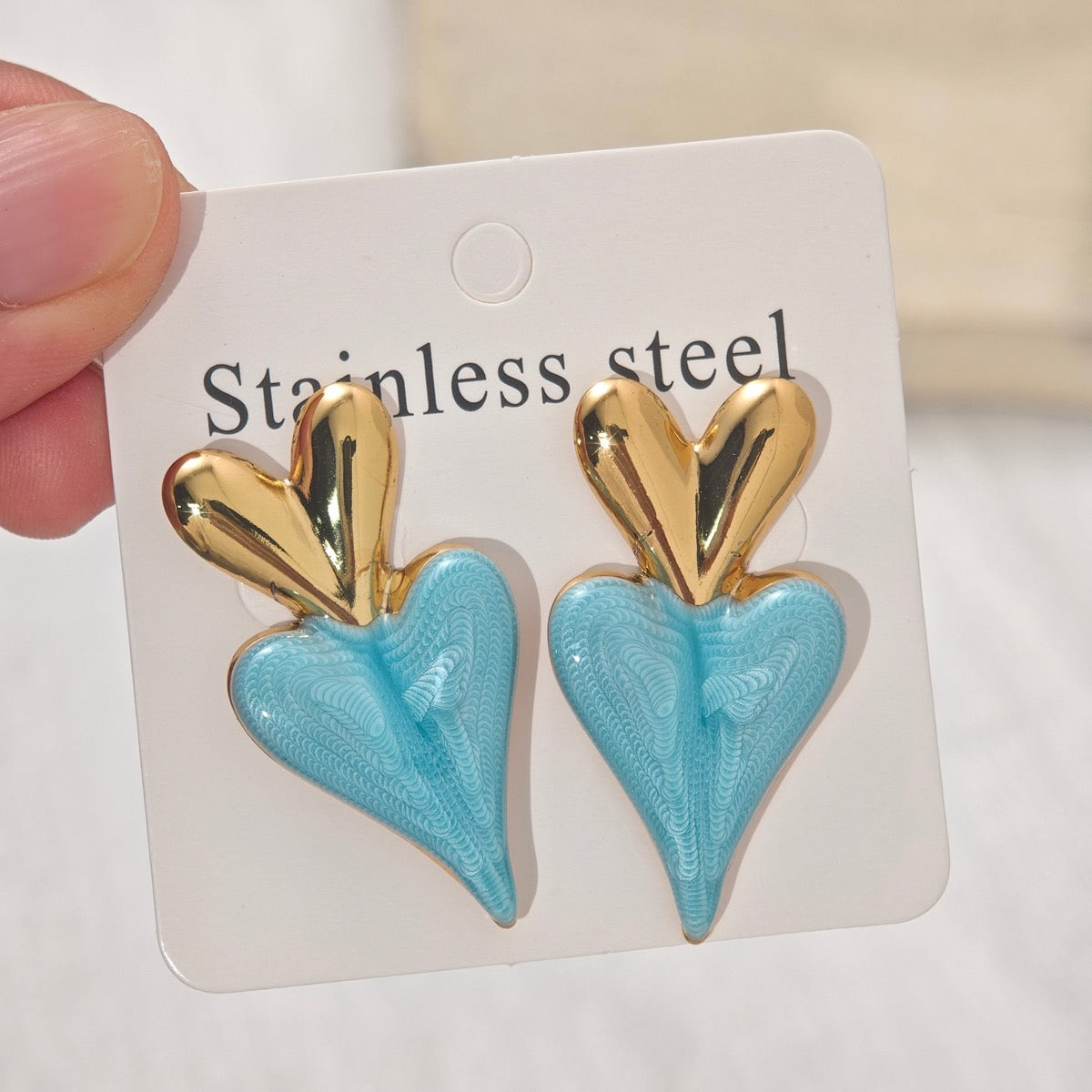 Aretes corazones azules- acero inoxidable