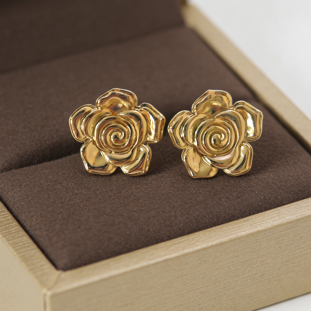 Aretes de rosas doradas - acero inoxidable