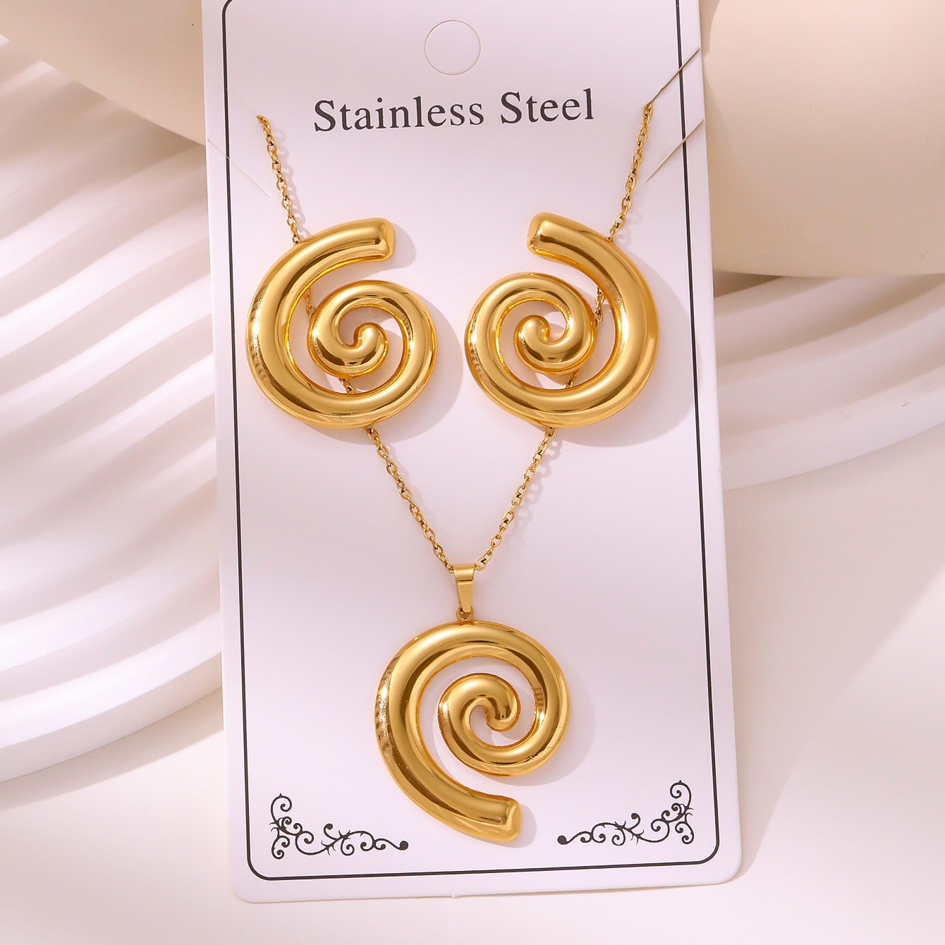 Set de collar + aretes espiral - acero inoxidable