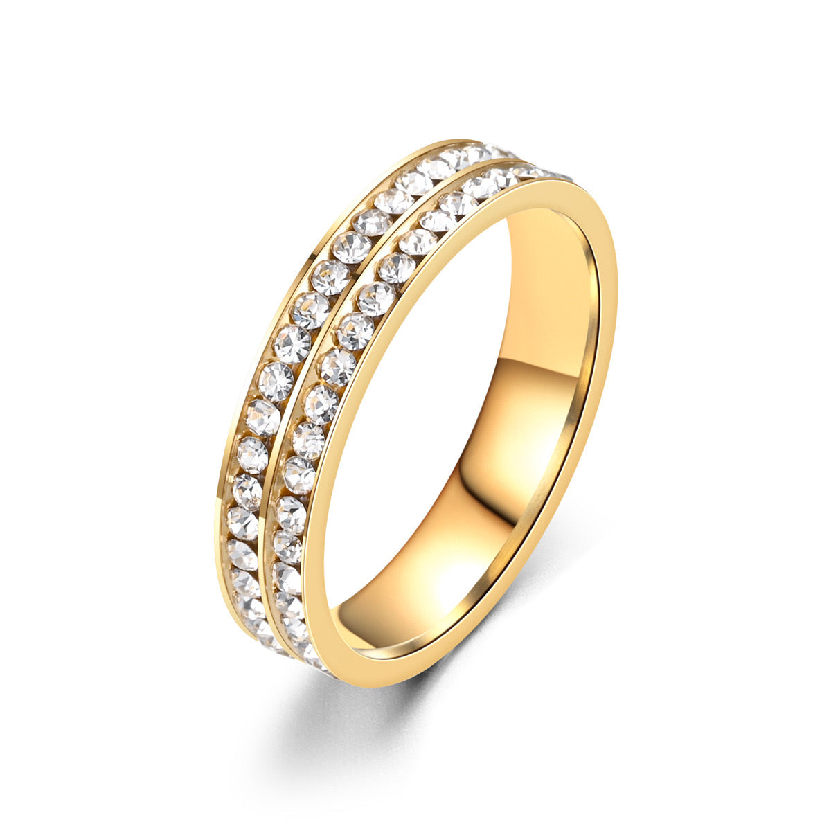 Anillo de acero con pedrería dorado- talla 10