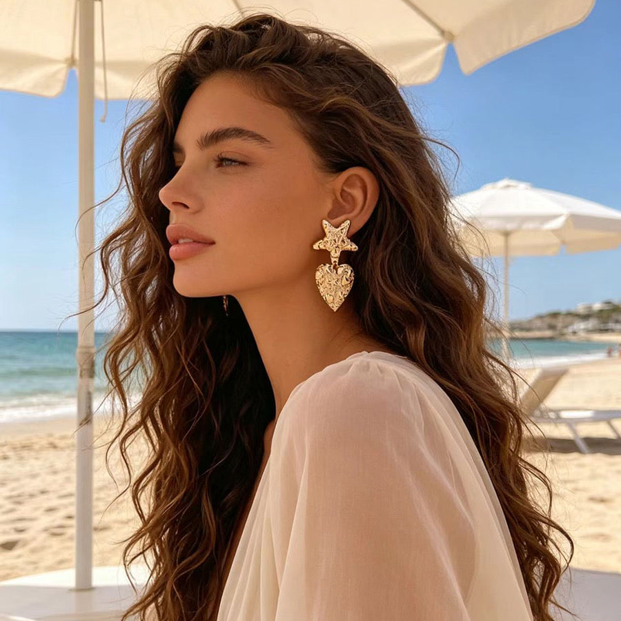 Aretes estrella y corazón - acero inoxidable