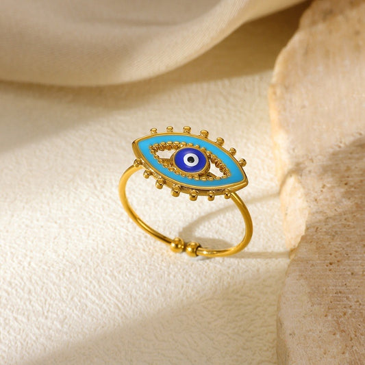 Anillo ajustable ojito azul - acero inoxidable