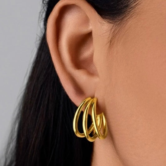 Aretes triple aro dorados - Acero inoxidable