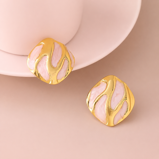 Aretes dorado con rosa - acero inoxidable