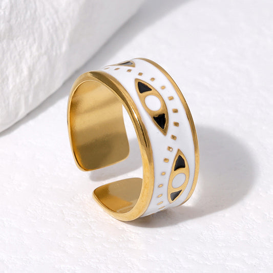 Anillo ajustable blanco con ojos - acero inoxidable