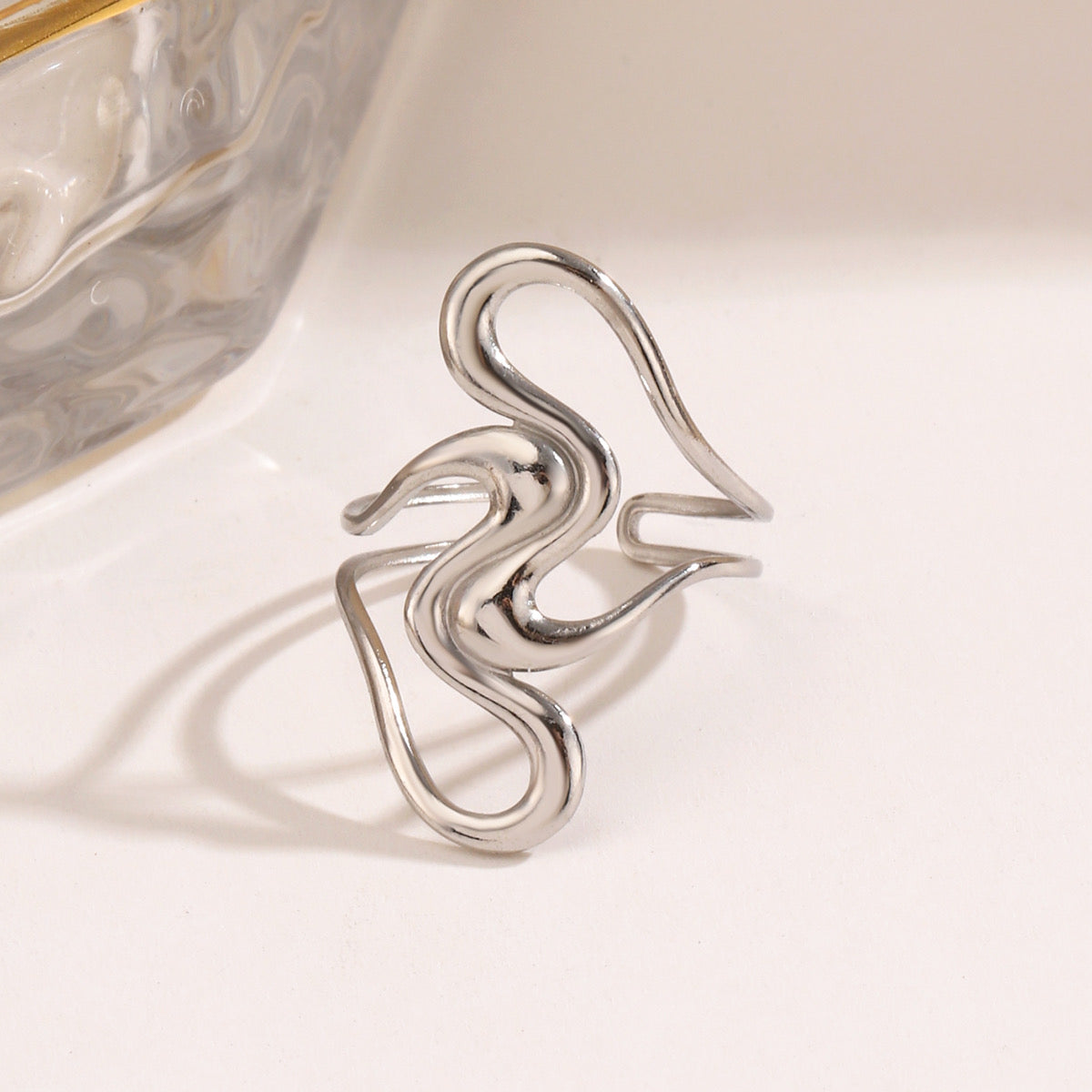 Anillo ajustable plateado- acero inoxidable