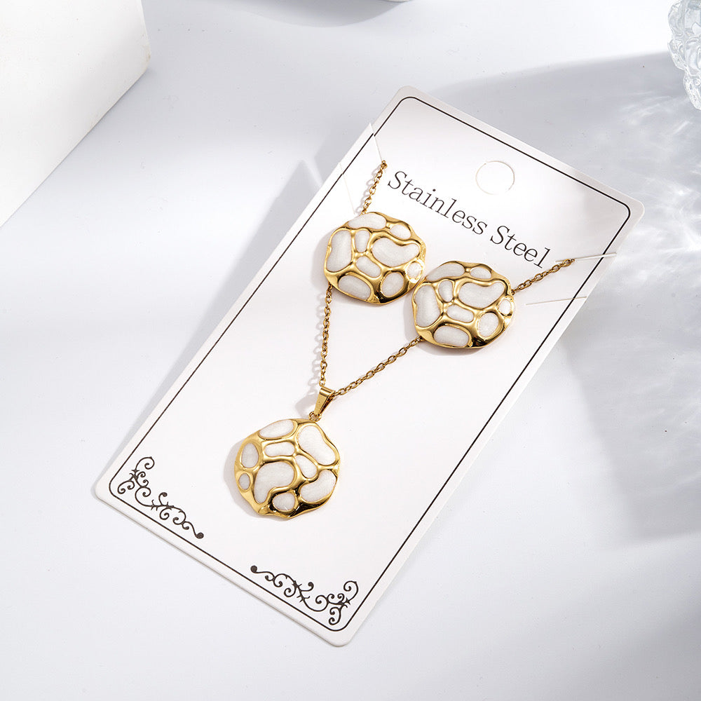 Set de collar + aretes blancos- acero inoxidable