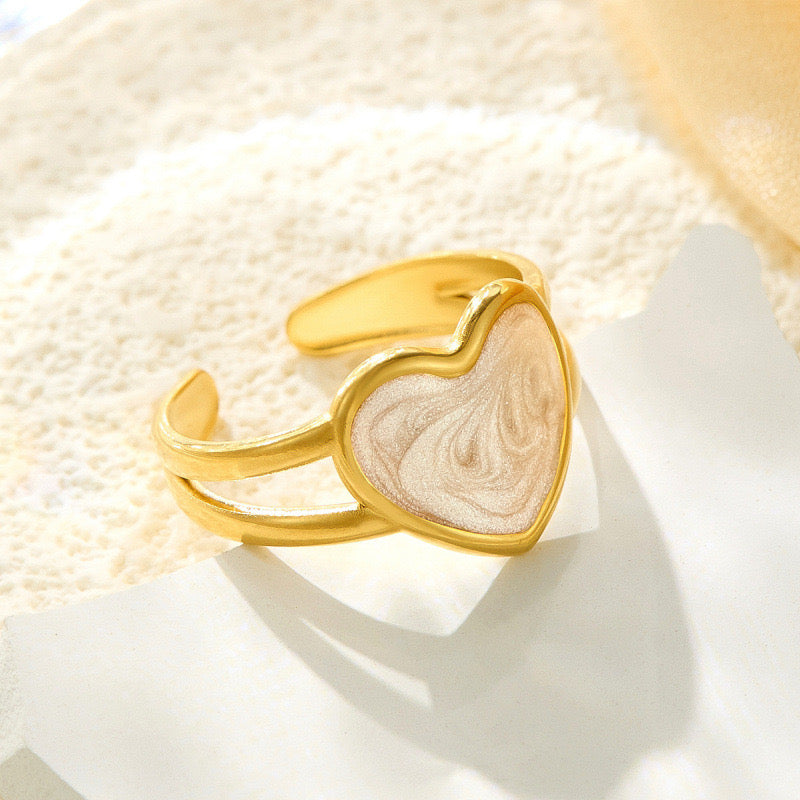 Anillo ajustable corazón blanco - acero inoxidable