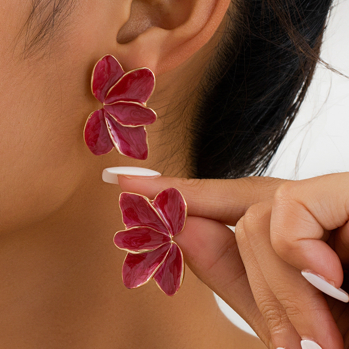 Aretes hojitas rojas - acero inoxidable