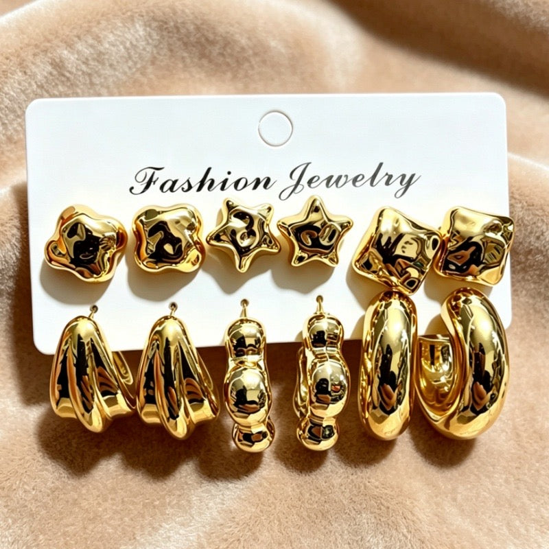 Set de 6 pares de aretes dorados