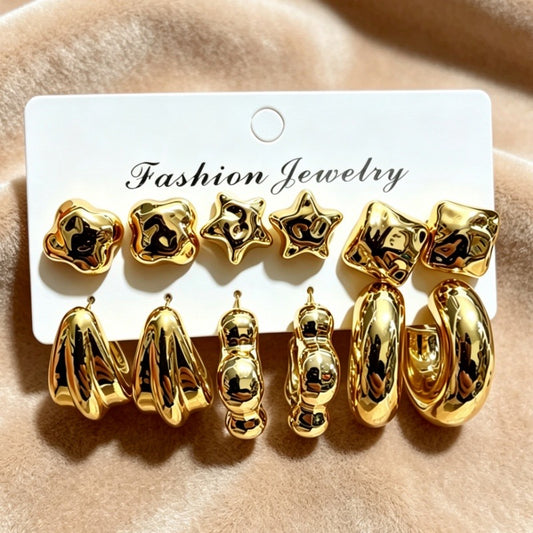 Set de 6 pares de aretes dorados