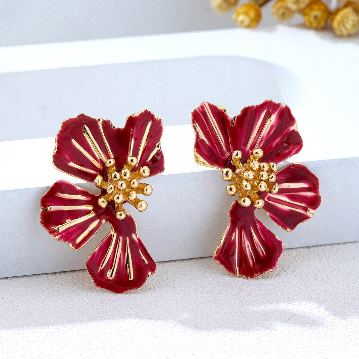 Aretes flores rojas - acero inoxidable