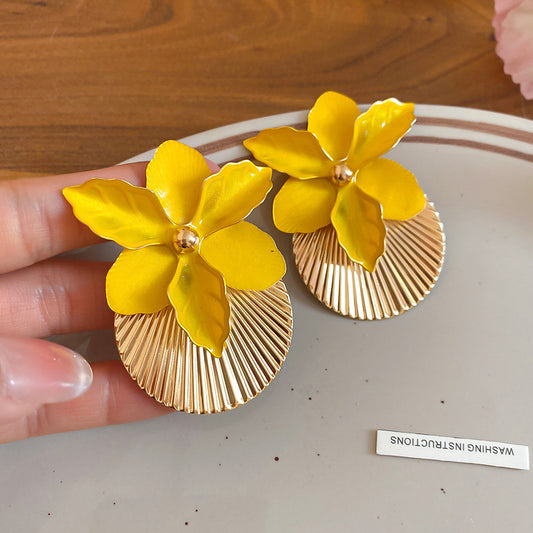 Aretes flores amarillas - acero inoxidable