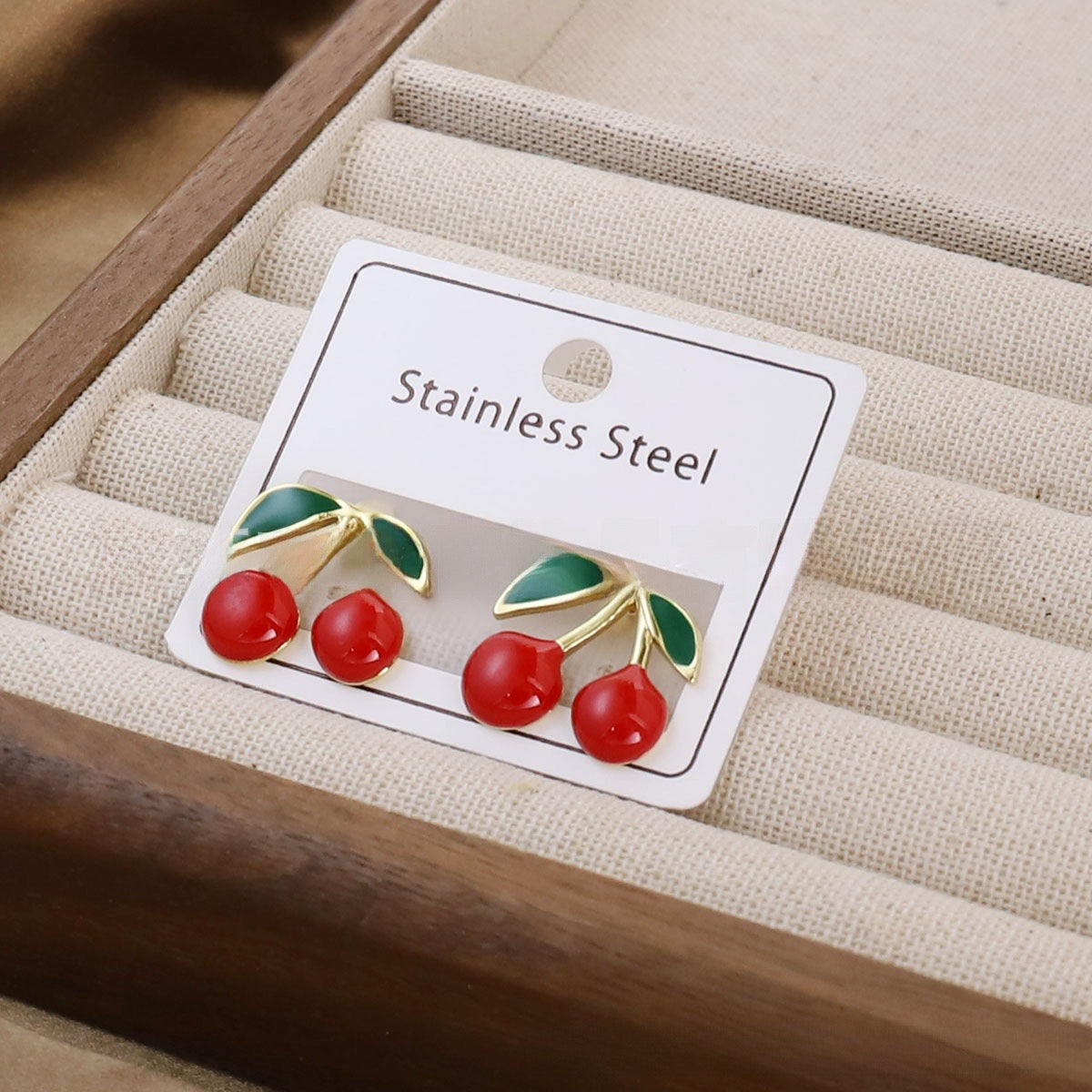 Aretes cerezas- acero inoxidable