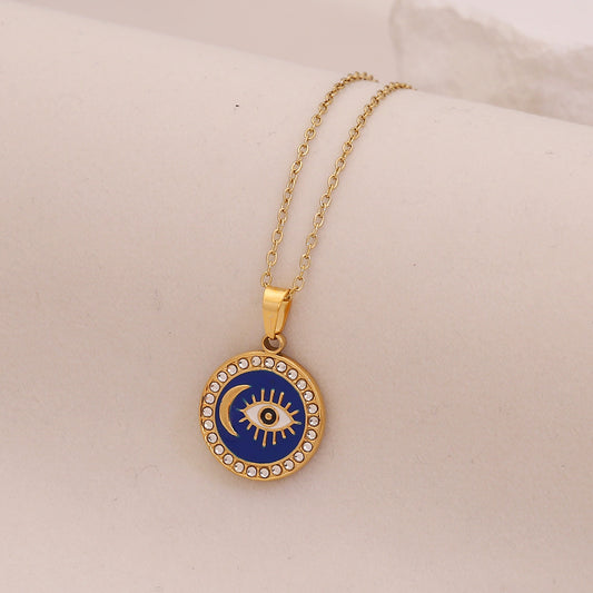 Collar de ojito y luna - acero inoxidable