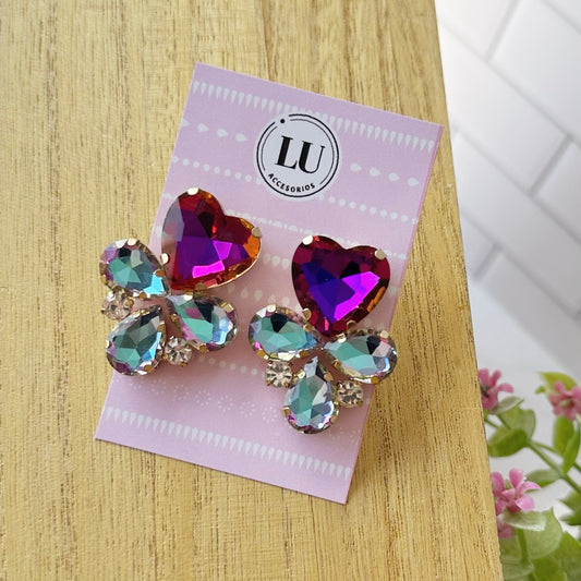 Aretes de trébol corazón rosa