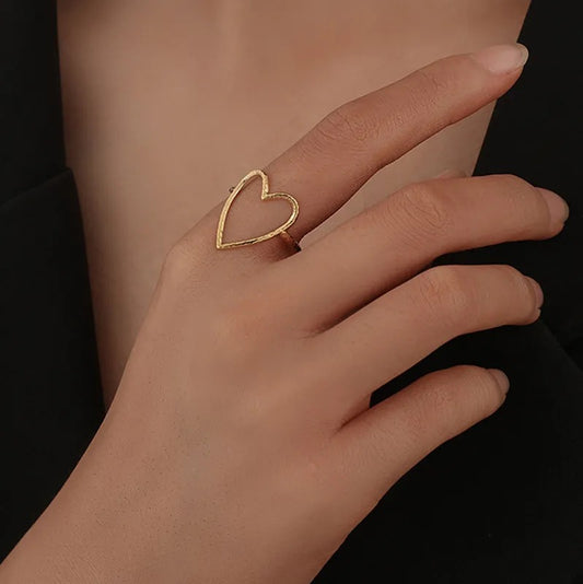 Anillo ajustable de corazón / Acero inoxidable