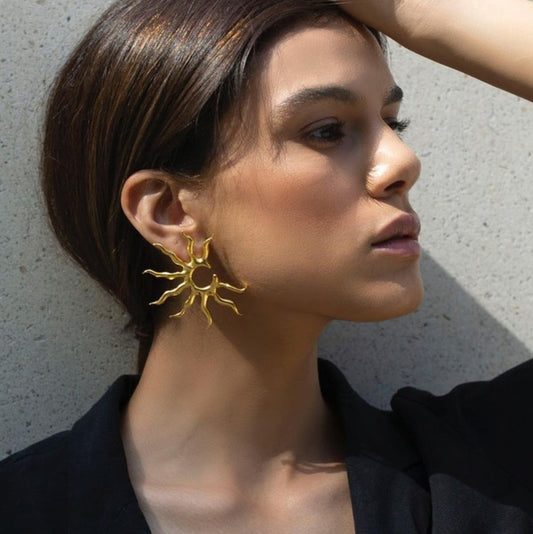 Aretes de soles dorados-acero inoxidable